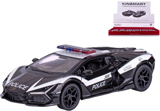 Kinsmart Lamborghini Revuelto Police Politieauto pullback motor lengte 12.5 cm 1:38 van Kinsmart