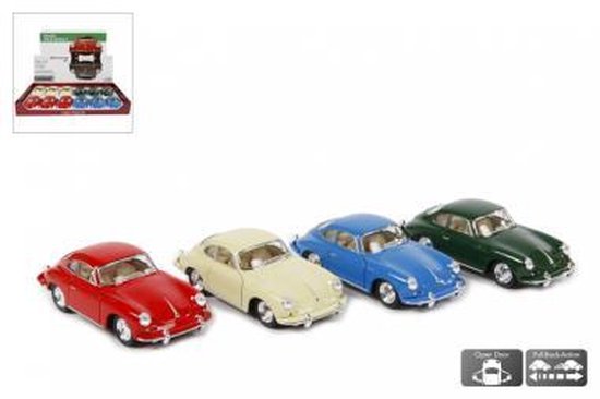 Kinsmart Porsche 356B Carrera die cast pull back (per stuk), 4 kleurvarianten, 1:32 van Kinsmart