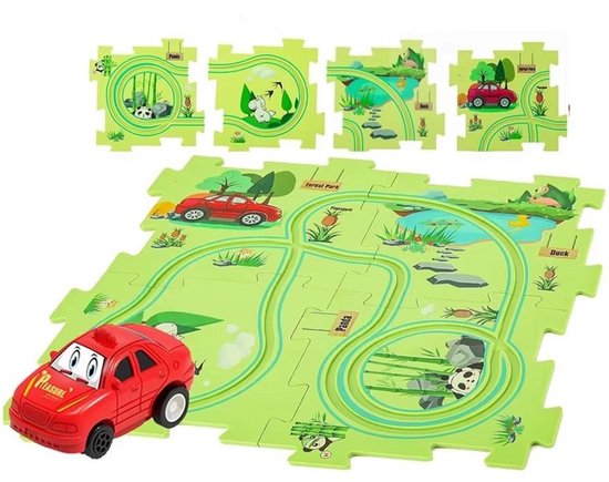 Klikkopers® - Puzzelbaan - Puzzel Kinderen - Racebaan Elektrisch - Speelgoedauto - Race Baan- Dinosaurus Speelgoed van Klikkopers