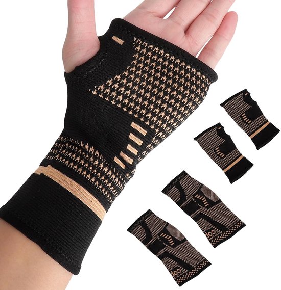 Kniebrace, polsbandageset, 1 paar polsbandages + 1 paar enkelbandages voor pols, enkelgewricht, enkelbandage en handbandage voor basketbal, wandelen, kantoor, mannen en vrouwen, M