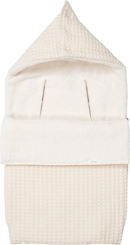 Koeka Maxi Cosi voetenzak Oslo - wafelstof met teddy - naturel van Koeka