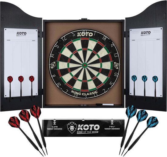 KOTO Dartkabinet Zwart Incl. Dartbord, 6 Steeltips Dartpijlen,KOTO Afwerplijn & Handleiding, Houten Darts Kast, Dartkast met dartpijlen, Kabinetdart van KOTO