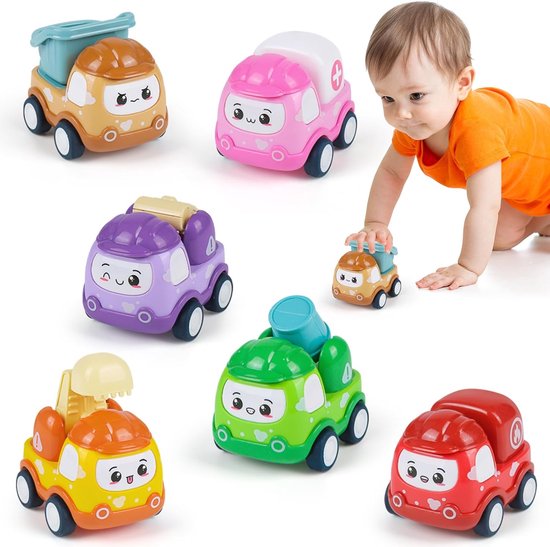 Kraftverdia - Mini Speelgoed auto - Babyspeelgoed - Speelgoedauto set 6stuks - Vanaf 1 jaar jongens en meisjes - voertuigenset voor peuters 12-18-24maanden - Terugtrek-auto speelgoed van Merkloos