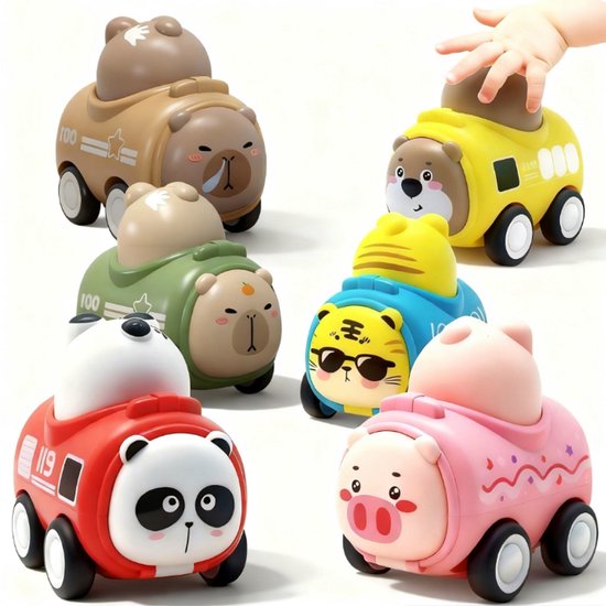 Kraftverdia - Speelgoed auto - Capybara auto- Vanaf 1 jaar jongens en meisjes - 6 stuks auto speelgoed baby dierenraceauto - Capibara - Press-and-go speelgoedvoertuigenset voor peuters 10-12-18 maanden - cadeau voor kinderen van 1 2 3 jaar van Merkloos