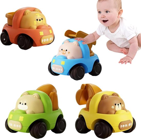 Kraftverdia - Speelgoed auto - Vanaf 1 jaar jongens en meisjes - 4 stuks auto speelgoed baby dierenraceauto - Press-and-go speelgoedvoertuigenset voor peuters 10-12-18 maanden - cadeau voor kinderen van 1 2 3 jaar - Baby cadeau van Merkloos