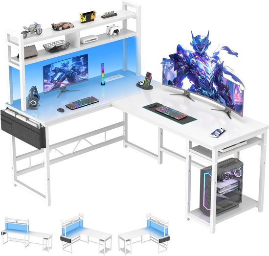 L-bureau - Computer tafel - Thuiswerken - Geïntegreerde laders - 160 x 120 cm - Wit