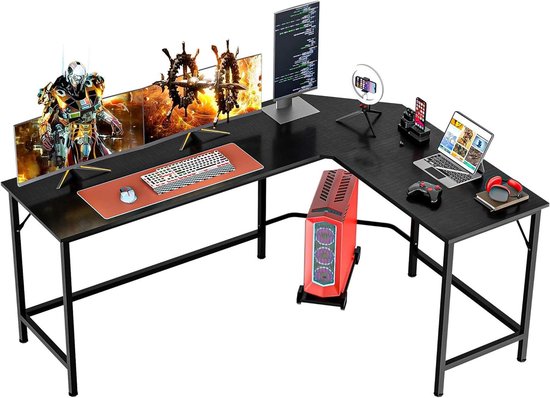 L-vormig bureau - Hoekbureau PC tafel - Thuiswerken studeren - Omkeerbaar ontwerp - 66 inch - Zwart