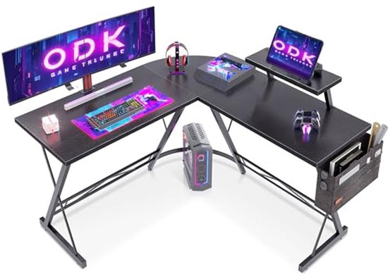 L-vormig Gaming Bureau met Monitorstandaard voor Gamers - Zwart 127 x 127 cm