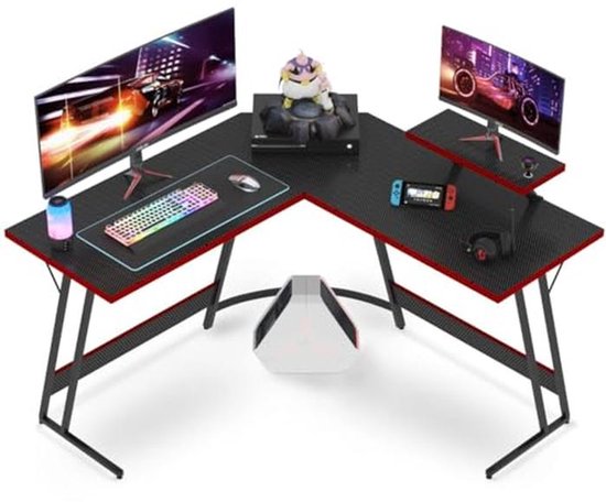 L-vormig gamingbureau met monitorstandaard, ruimtebesparend hoekbureau voor thuiskantoor en studie (zwart, 130 cm) van Vicco