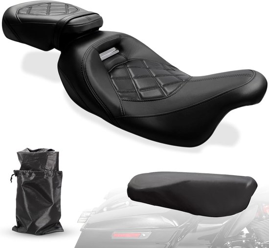 Laag profiel rijder- en passagiersstoel voor Harley Touring 2009-2023 met zwarte stiksels, comfortabel en stijlvol voor Road King, CVO, Street Glide en Electra Glide