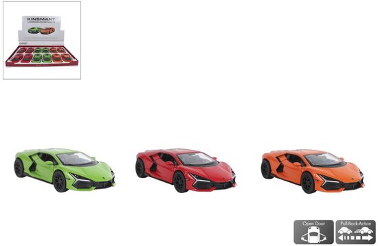 Lamborghini Revuelto die cast pull back verkrijgbaar in 3 kleuren verkoop per stuk Kinsmart van Lamborghini