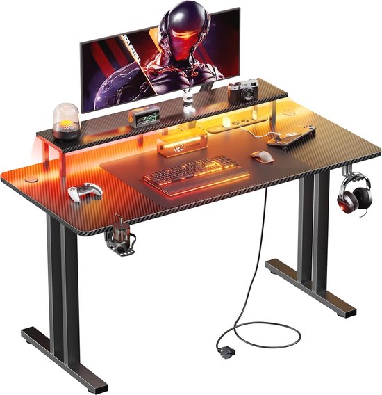 LED Gamingtafel 140 x 60 cm met Monitorstandaard en Stopcontact voor Thuiswerken van Merkloos