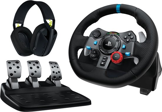 Logitech G 991-000539 game controller Aluminium, Zwart USB Stuur + pedalen + headset PC, PlayStation 4, PlayStation 5, Playstation 3 van Logitech