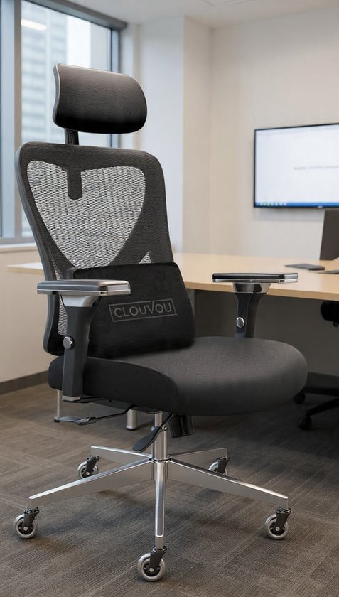 LunaErgo MaxPro Ergonomische Bureaustoel met Mesh Rug, 4D Armleuningen & Verstelbare Hoofdsteun (65x70x130 cm, tot 150 kg) – Luxe Comfort & Stil Rollend Design voor Kantoor en Gaming van Merkloos
