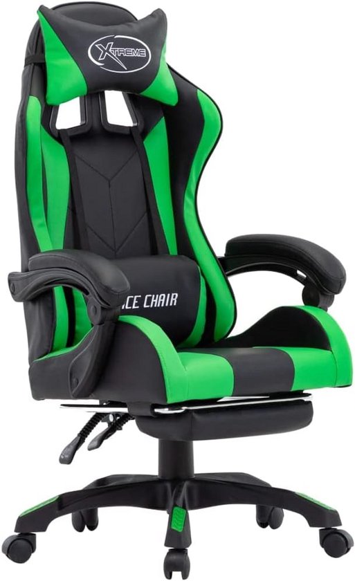 Luxe Gaming Stoel met Voetensteun en Verstelbare Rugleuning Groen Zwart van Merkloos