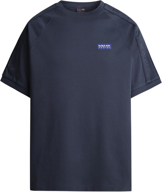 Luxe Heren T-Shirt met Tape en Geborduurd Logo, Blauw van luxe