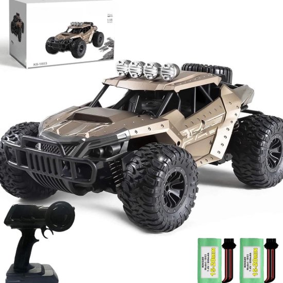 Luxe raceauto - Leuk cadeau - Op afstand bestuurbare speelgoedauto voor buiten, monstertruck, buggy auto, 1/16, radiogestuurd, 20 km/u, bruin, 30 minuten speeltijd, speelcadeau voor kinderen vanaf 8 jaar van Merkloos