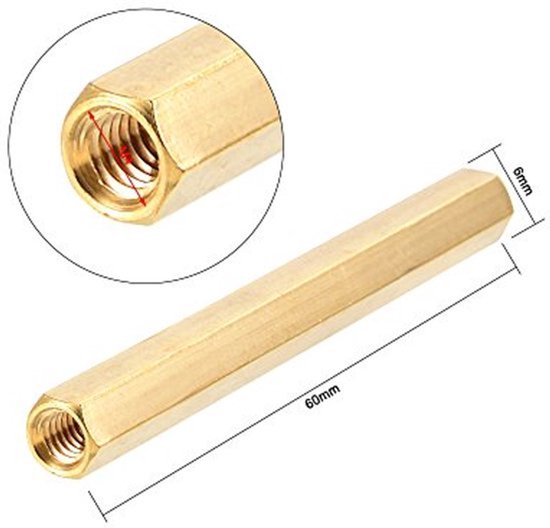 M4 x 60mm Female Thread Messing Hex Standoff Pillar Spacer Moer 10 stuks