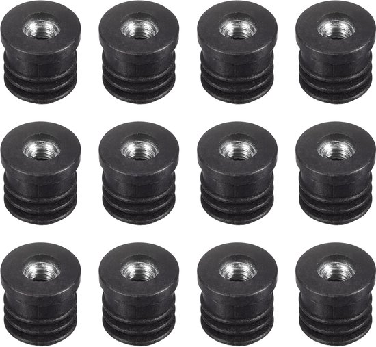 M6 Thread Round Pipe Inserts, 12 Pieces, Round Tube Caps with 16mm Outer Diameter, Black Plastic Stopper, Wheel Insert, Seat Cover, Furniture Stopper