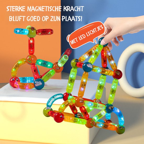 MagniToys - Magnetisch Bouwen met Lichtjes - Educatief Speelgoed - 3 Jaar + - Creatief Bouwen met Magneten en LED Lichten - 76PCS van Magni