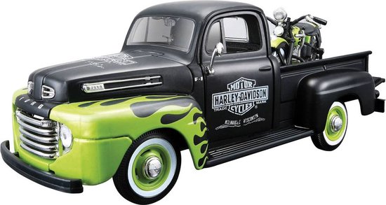 Maisto Ford F-1 1948 Met Harley-Davidson schaal 1:24 (groen/zwart) van Maisto