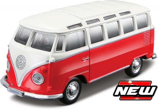 Maisto VW T1 SAMBA VAN ´PULLBACK´ rood/creme schaalmodel 4,5" van Merkloos