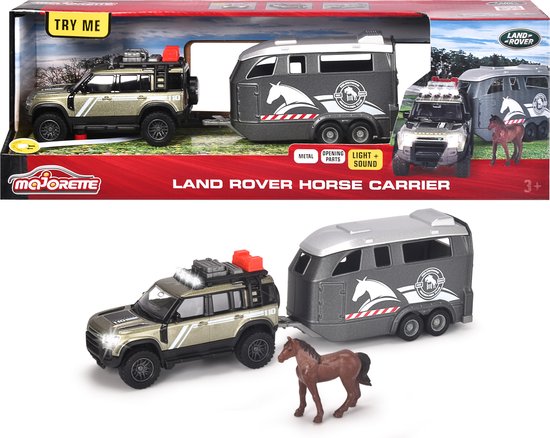 Majorette Grand Series - Land Rover Paardentrailer - Metaal - Licht en Geluid - 25 cm - Speelgoedvoertuig van Majorette