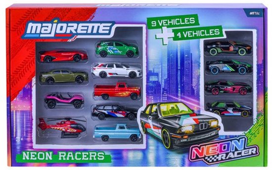 MAJORETTE - SL Neon Racer Set 13-delig - Leeftijd 3+ van Merkloos