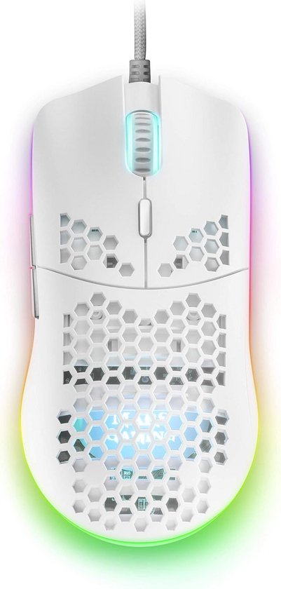 Mars Gaming MMAX Wit, Muis RGB 12400 DPI, Ultralicht 69g, Flexibele Kabel, Softw