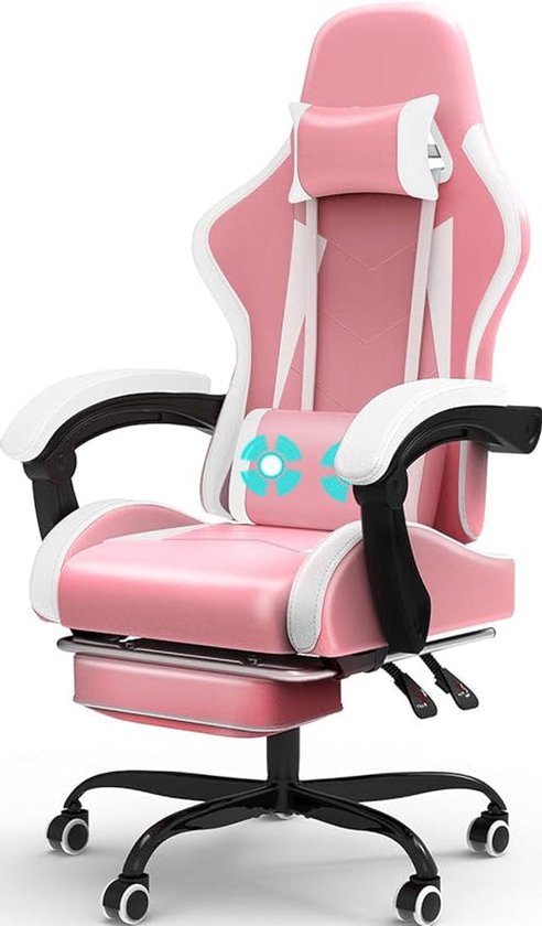 Massage Gaming Stoel – Bureaustoel – Gamerstoel – Computerstoel – Racing Stoel – Roze – Massagefunctie & Verstelbare Rugleuning 90°-135° van Merkloos