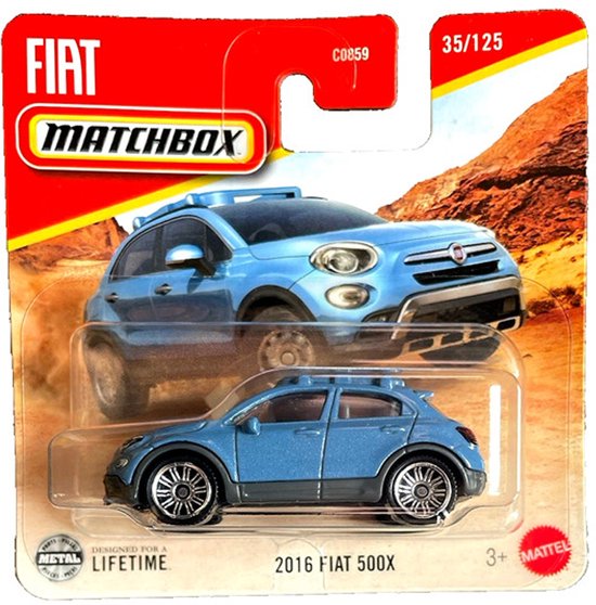 MATCHBOX 2016 FIAT 500X SUV OFF ROAD BLUE 35/125 METAL (1:64) SHORT CARD van Merkloos