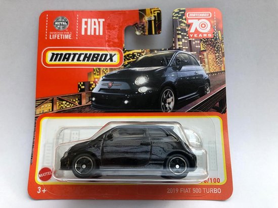 MATCHBOX 2019 FIAT 500 TURBO BLACK 16/100 1:64 METAL SHORT CARD van Merkloos