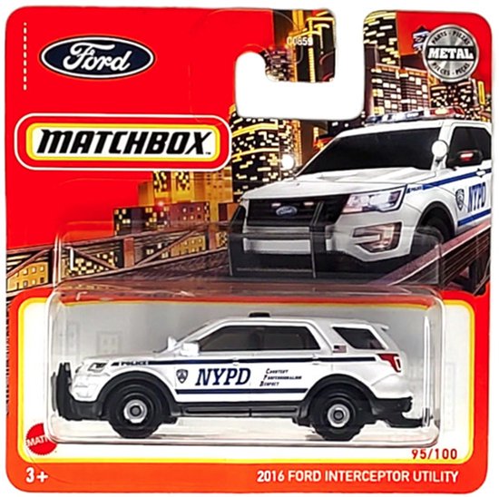 MATCHBOX FORD INTERCEPTOR UTILITY 2016 NYPD POLICE WHITE 95-100 1:64 METAL van Matchbox