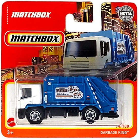 MATCHBOX GARBAGE KING TRUCK VUILNISWAGEN BLUE WHITE PNW PACIFIC NORTHWEST 74-100 (1:64) SHORT CARD METAL van Matchbox