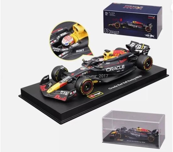 Max Verstappen RB20 Burago in display met helm 1:43 - Formule 1 - Red Bull Racing van Burago