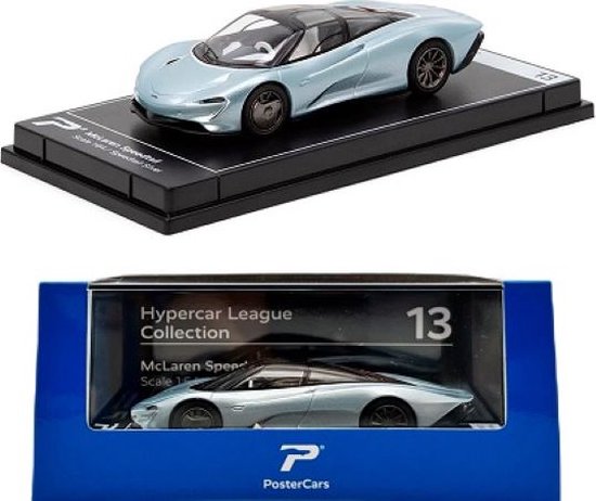 McLaren Speedtail Zilverblauw 1-64 Hypercar League Collection Postercars lengte 7 cm van McLaren
