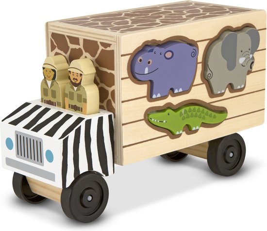 Melissa & Doug Reddingswagen met safaridieren - Houten Speelgoed - Trucks en voertuigen - Montessori Speelgoed - Houten Puzzel - Educatief spel - 2+ - Cadeau voor jongens en meisjes van Melissa & Doug