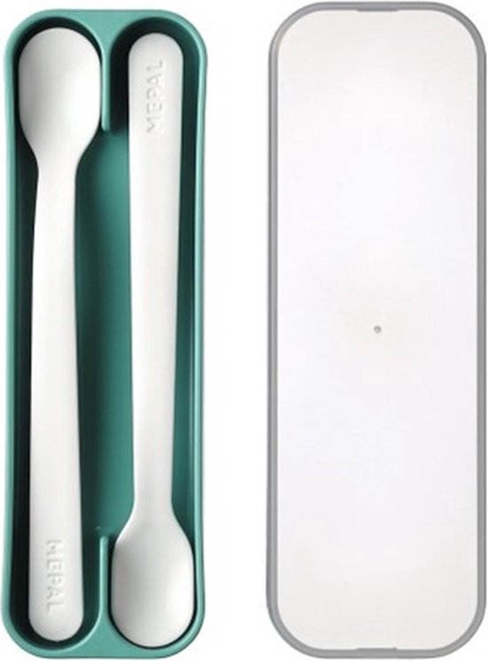 Mepal Mio babylepel – Set van 2 – Lange steel – Kinderservies – Deep turquoise van Mepal