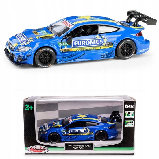 Mercedes-AMG C 63 DTM Race Auto Metaal 1:43 Blauw Pull Back van Merkloos