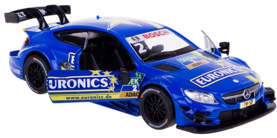 Mercedes-AMG C 63 DTM Raceauto Model 1:43 Pull-Back Blauw van Bburago