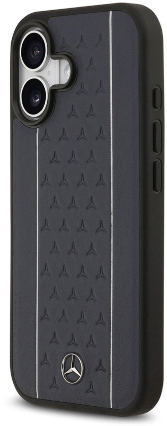 Mercedes-Benz Back Cover - Genuine Leather voor iPhone 17 - Navy - Magsafe met Star Pattern van Mercedes-Benz