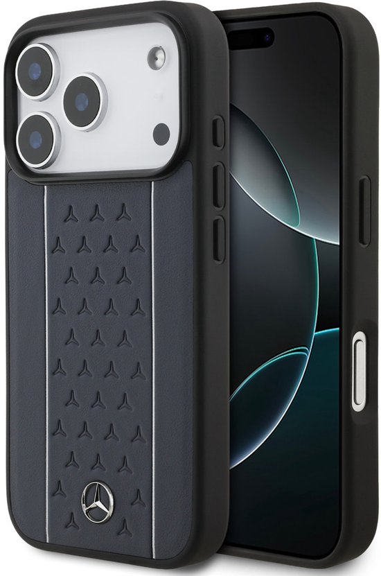 Mercedes-Benz Back Cover - iPhone 17 Pro - Genuine Leather - Magsafe - Navy van Mercedes-Benz
