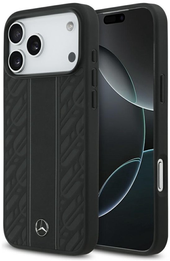 Mercedes-Benz Back Cover - iPhone 17 Pro Max - Zwart - Genuine Leather - Magsafe van Merkloos