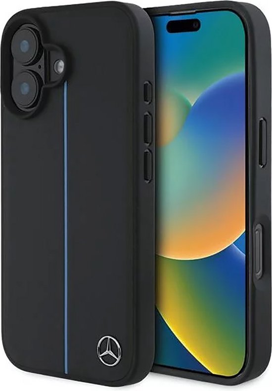 Mercedes-Benz Backcase hoesje geschikt voor iPhone 16 - Effen Zwart - Kunstleer van Mercedes-Benz