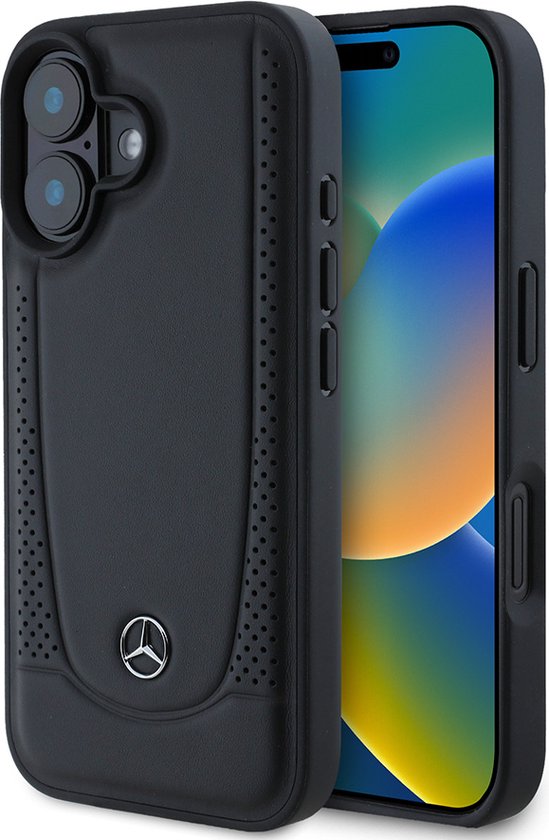 Mercedes-Benz Backcase hoesje geschikt voor iPhone 16 Plus - Effen Zwart - Leer van Merkloos