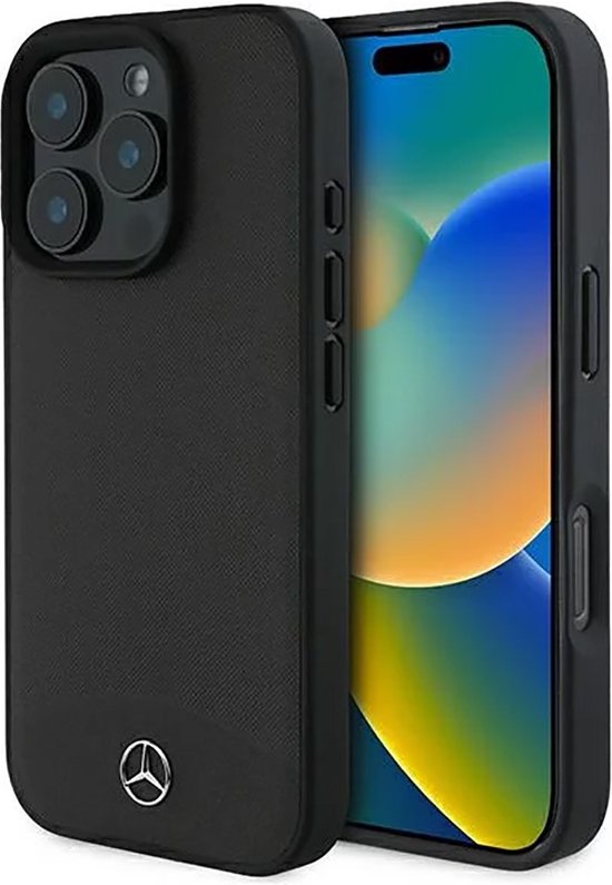 Mercedes-Benz Backcase hoesje geschikt voor iPhone 16 Pro Max - Effen Zwart - Kunstleer van Mercedes-Benz
