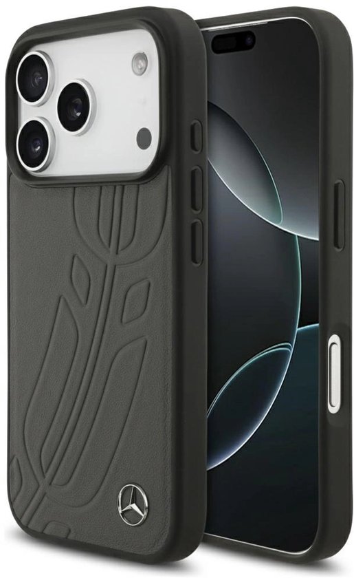 Mercedes-Benz Backcase hoesje geschikt voor iPhone 17 Pro - Effen Donkergrijs - Leer van Mercedes-Benz