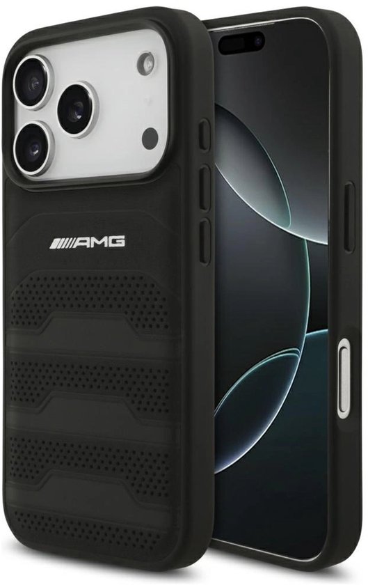 Mercedes-Benz Backcase hoesje geschikt voor iPhone 17 Pro - Effen Zwart - Leer van Mercedes-Benz