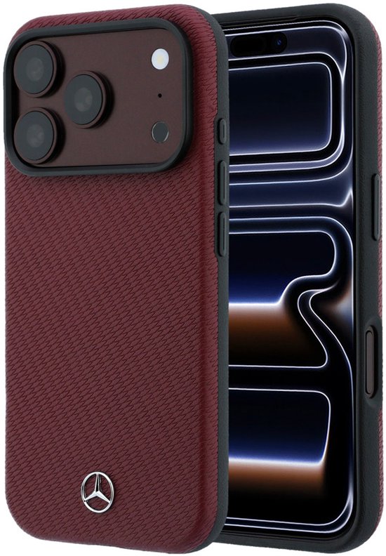 Mercedes-Benz Backcover hoesje voor Apple iPhone 18 Pro Max - Magsafe PU Leather Semi Wrap Wood Effect - Burgundy van Mercedes-Benz
