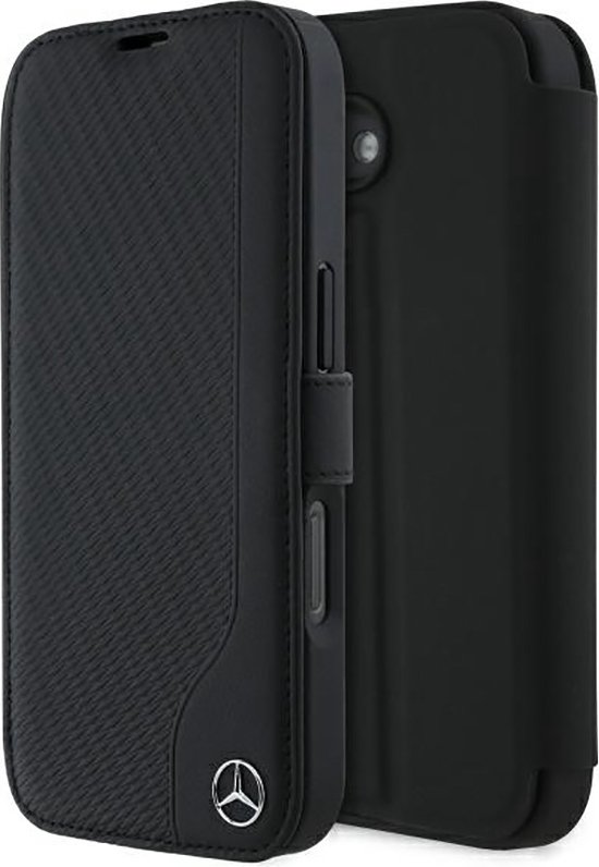 Mercedes-Benz Bookcase hoesje geschikt voor iPhone 16 - Effen Zwart - Leer van Merkloos